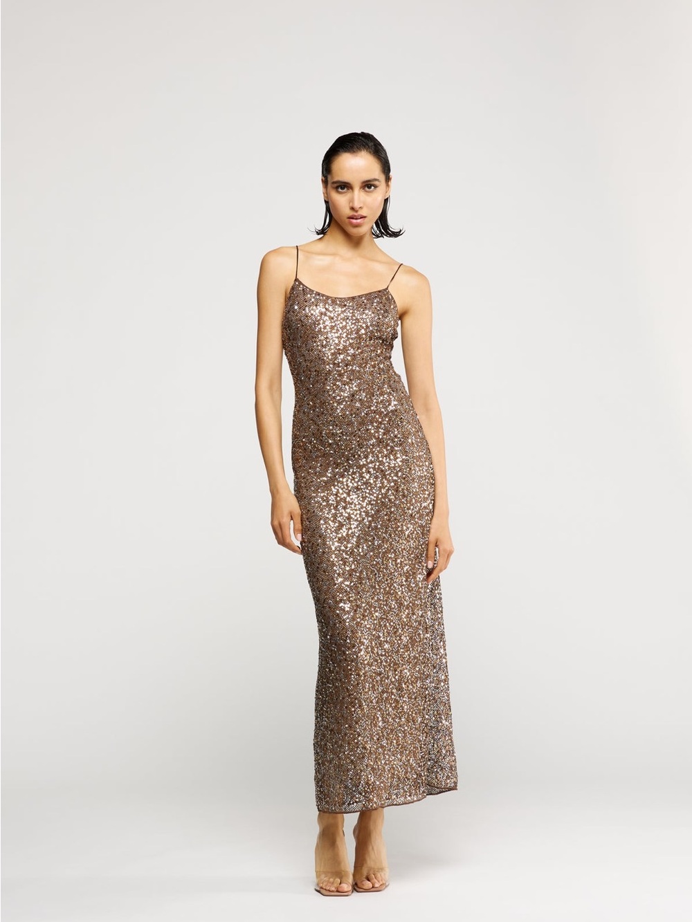 NWT Oséree Netquins Sequin Slip Maxi Dress Black XL